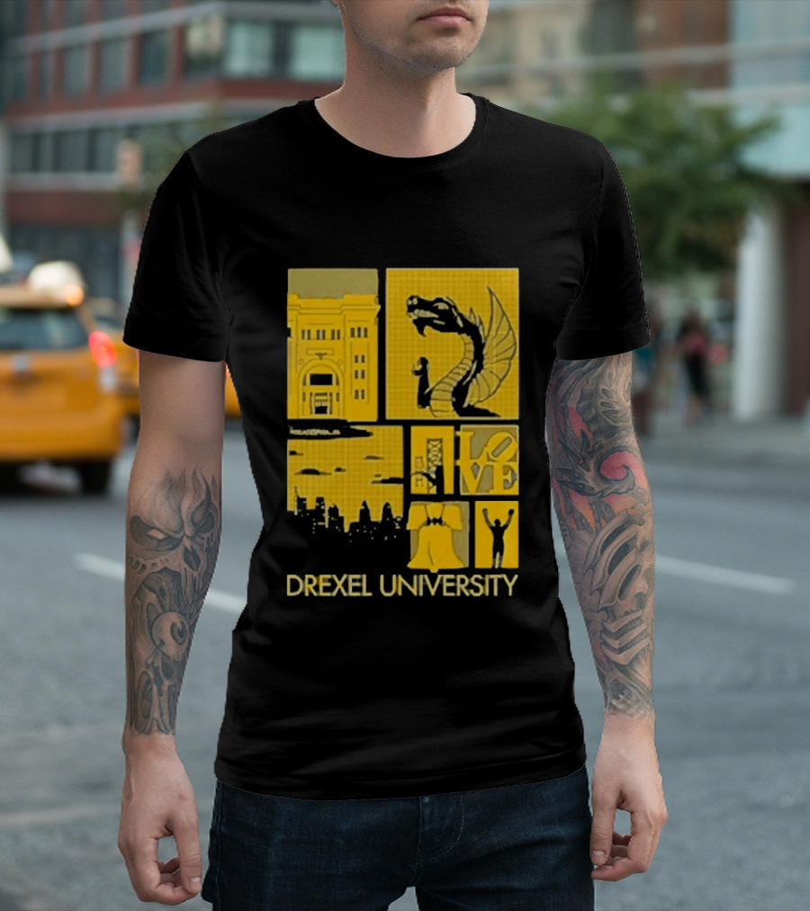 Drexel University Dragons Skyline Liberty Bell Icon Philadelphia T-Shirt
