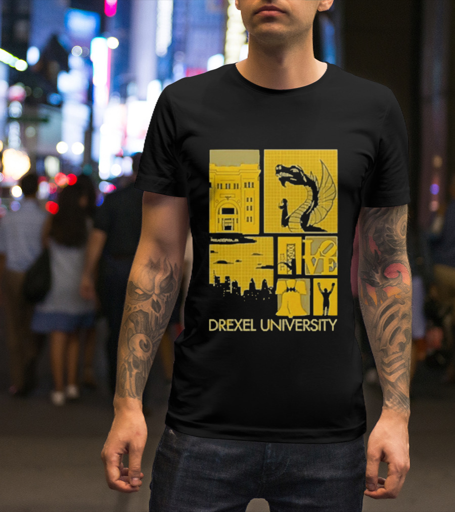 Drexel University Dragons Skyline Liberty Bell Icon Philadelphia T-Shirt