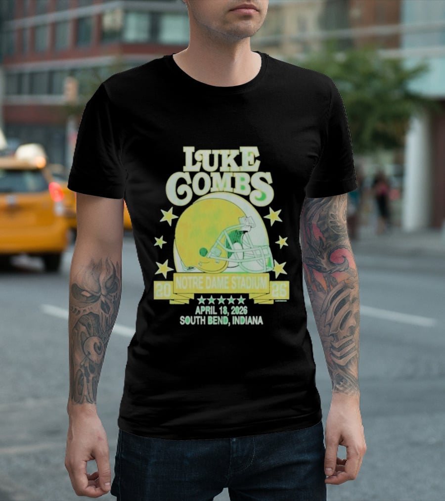 Luke Combs Notre Dame Stadium April 18 2026 South Bend Indiana Helmet Football Event T-Shirt