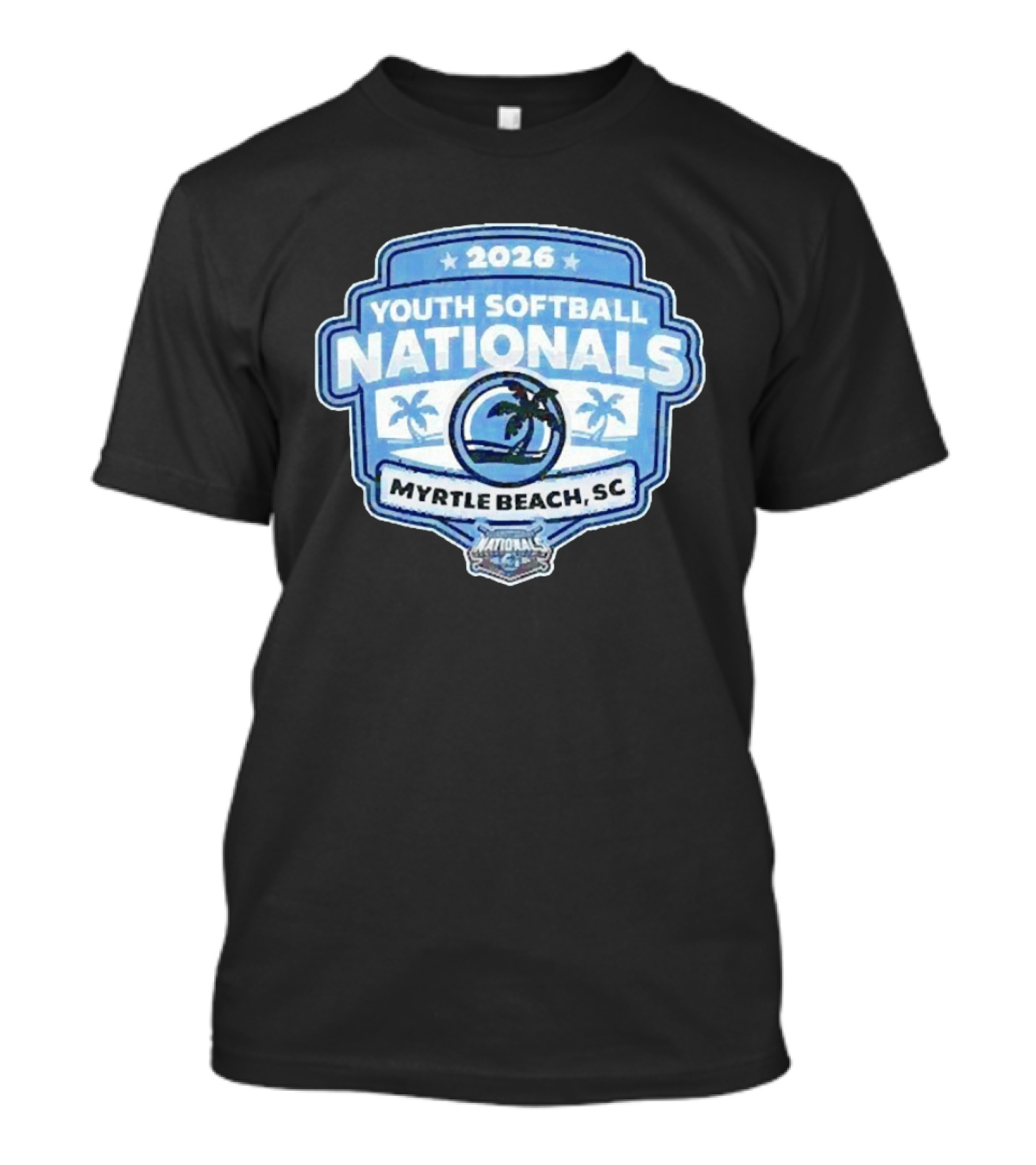 2026 Youth Softball Nationals Myrtle Beach SC With Palm Trees And Beach Scene T-Shirt