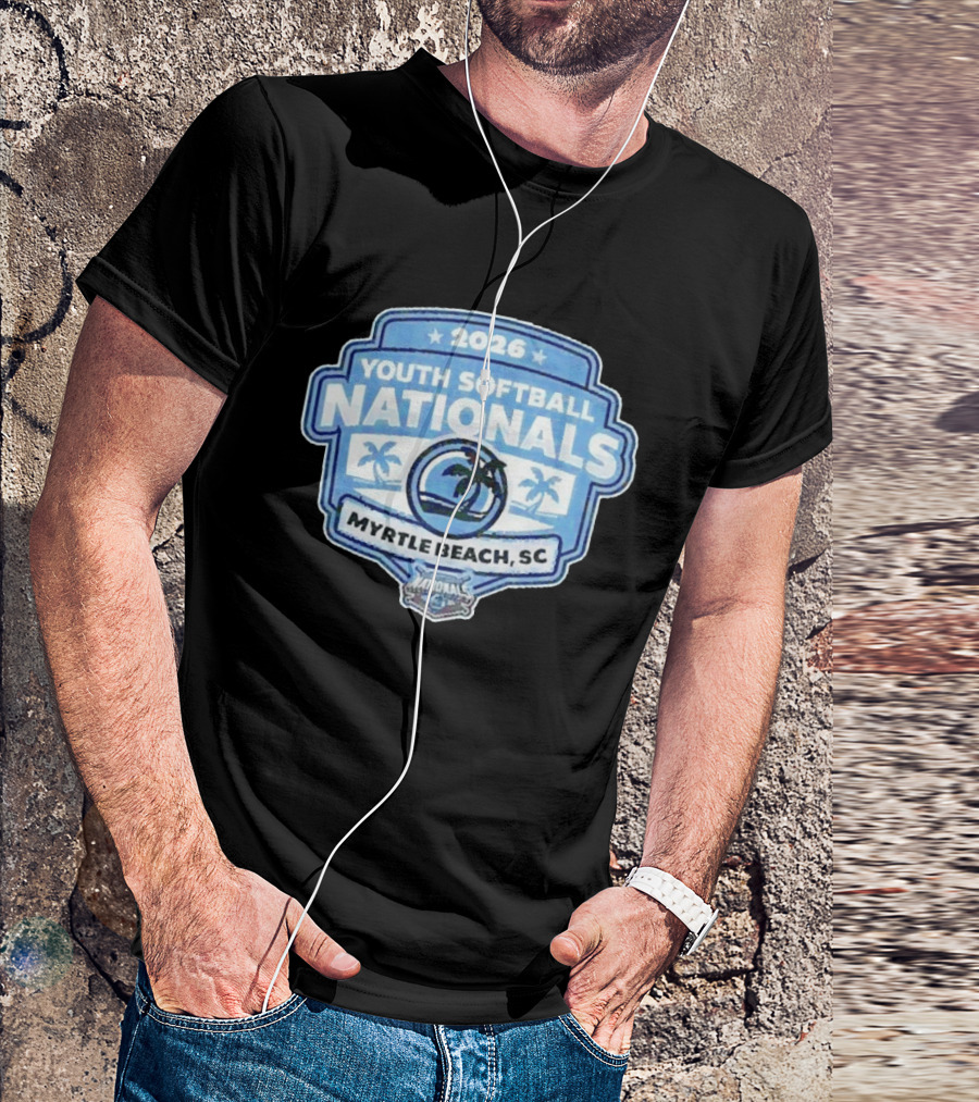 2026 Youth Softball Nationals Myrtle Beach SC With Palm Trees And Beach Scene T-Shirt