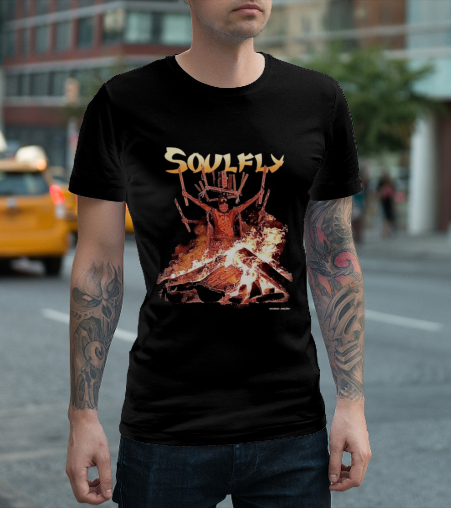 Soulfly Chama Tribal Warrior With Flaming Bonfire T-Shirt