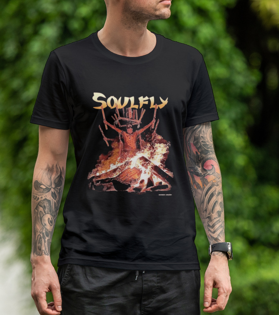 Soulfly Chama Tribal Warrior With Flaming Bonfire T-Shirt