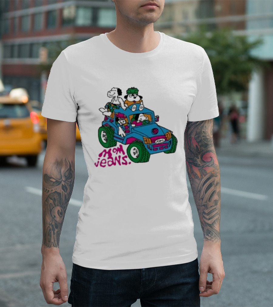 Mom Jeans Gorillaz Cartoon Characters Off Road Jeep Mock T-Shirt