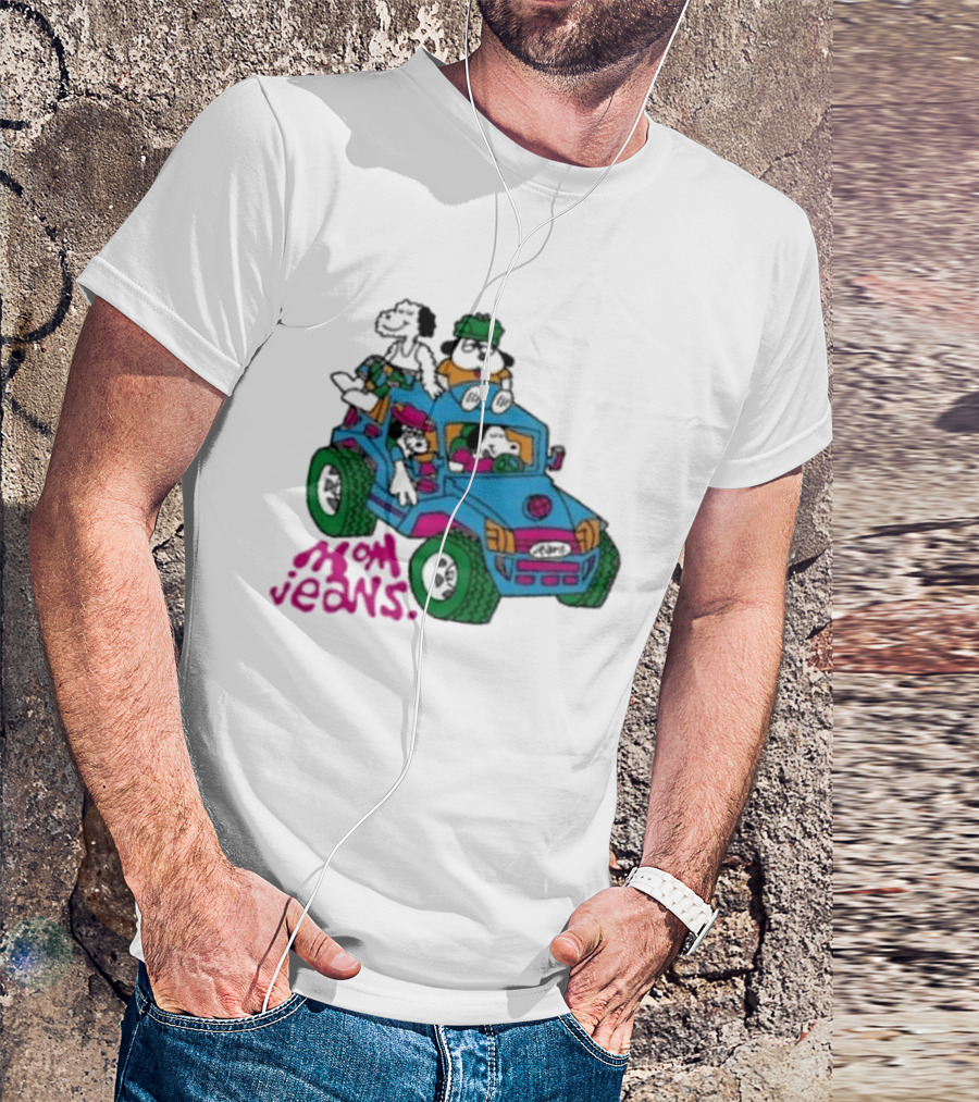 Mom Jeans Gorillaz Cartoon Characters Off Road Jeep Mock T-Shirt