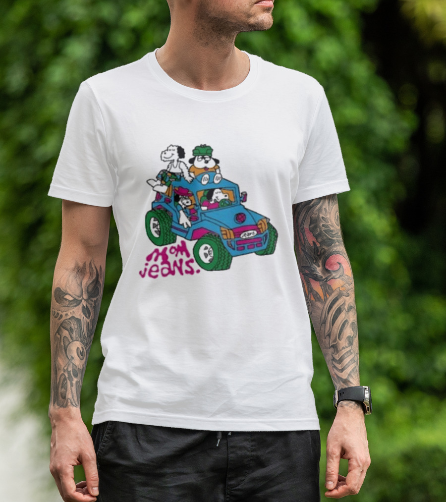 Mom Jeans Gorillaz Cartoon Characters Off Road Jeep Mock T-Shirt