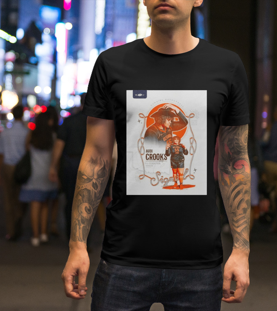 Audi Crooks Signed Oklahoma State Cowgirls Basketball 55 Center Senior T-Shirt