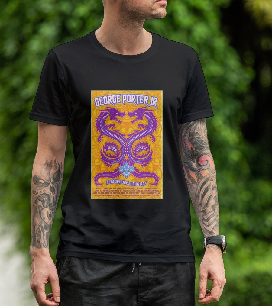 George Porter JR 2026 Fest In New Orleans Louisiana With Dragons And Fleur De Lis T-Shirt