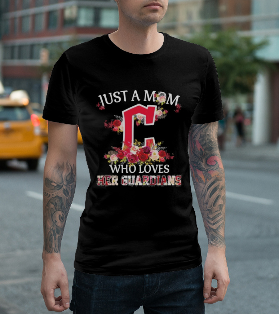Just A Mom Who Loves Her Cleveland Guardians Floral Baseball Fan T-Shirt