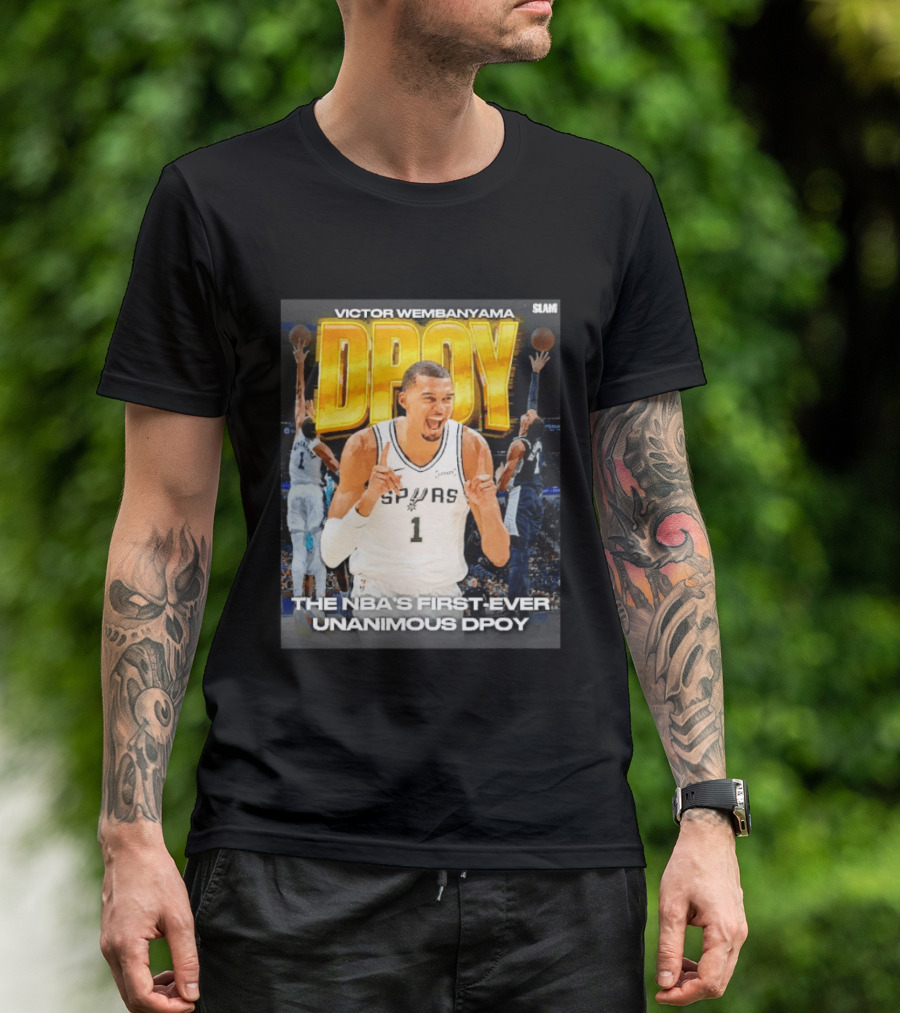 Victor Wembanyama Spurs Basketball NBA First Ever Unanimous DPOY Recognition T-Shirt