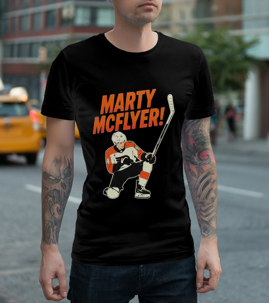 Marty McFlyer 94 Hockey Player In Action T-Shirt