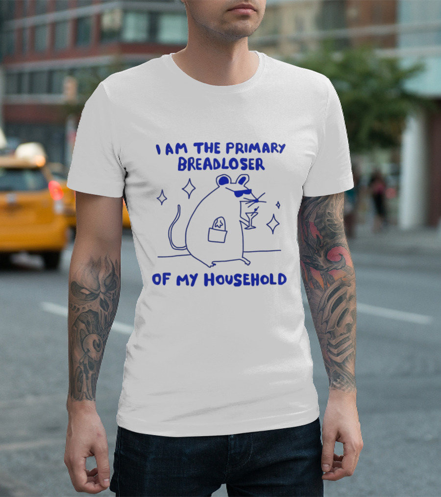 I Am The Primary Breadloser Of My Household Funny Mouse With Martini And Shades T-Shirt