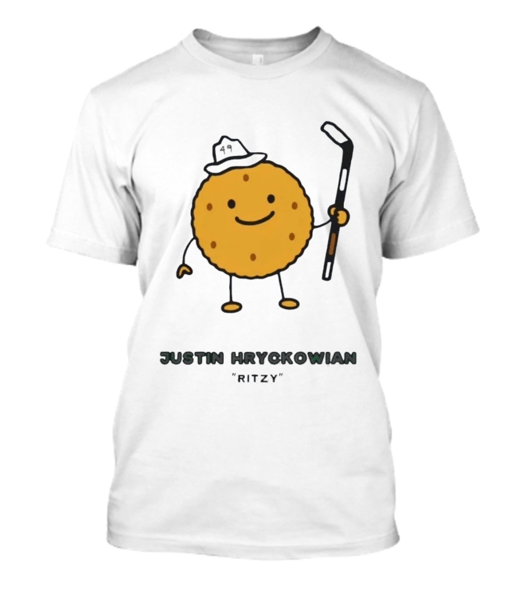 Justin Hryckowian Ritzy Hockey Cookie Character With Hat T-Shirt