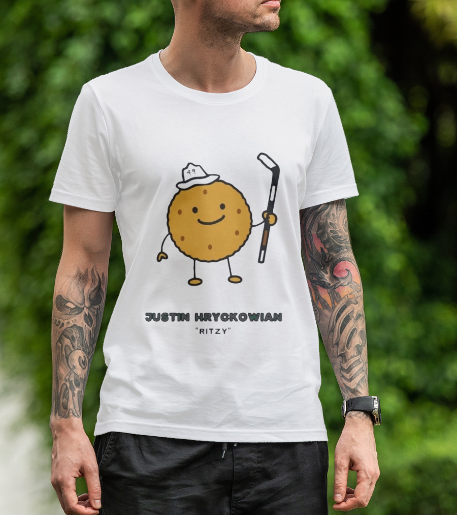 Justin Hryckowian Ritzy Hockey Cookie Character With Hat T-Shirt