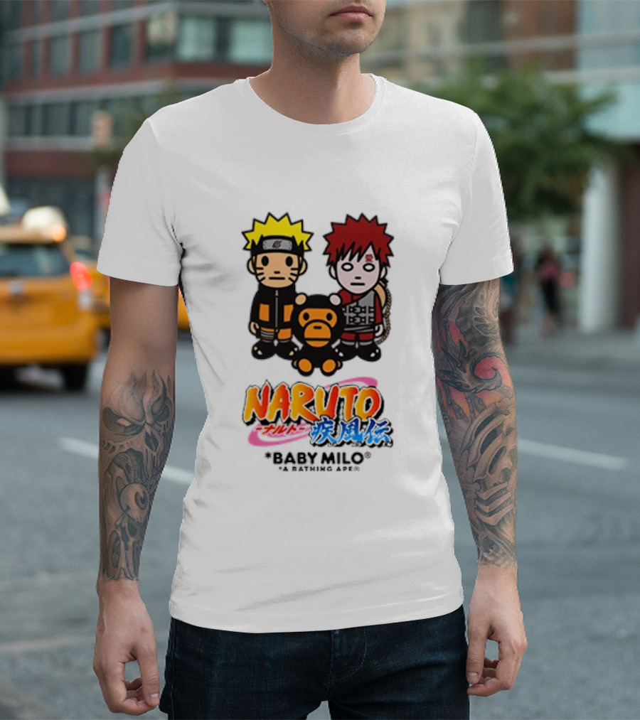 Naruto Baby Milo A Bathing Ape Collaboration With Gaara And Baby Milo Characters T-Shirt