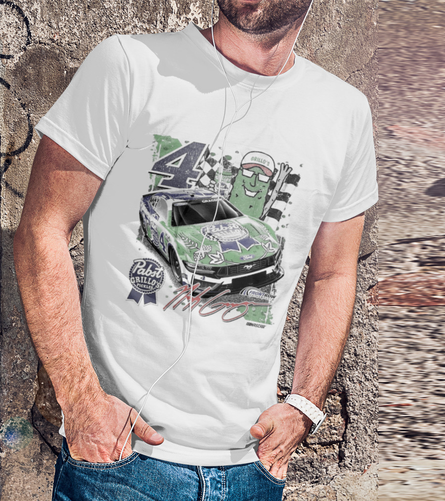 NASCAR Pabst Blue Ribbon Grillo's Pickles Car Number 4 Racing Collaboration T-Shirt