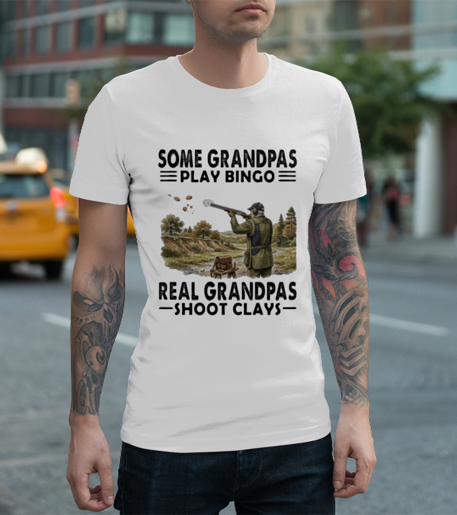 Some Grandpas Play Bingo Real Grandpas Shoot Clays Hunting Scene T-Shirt