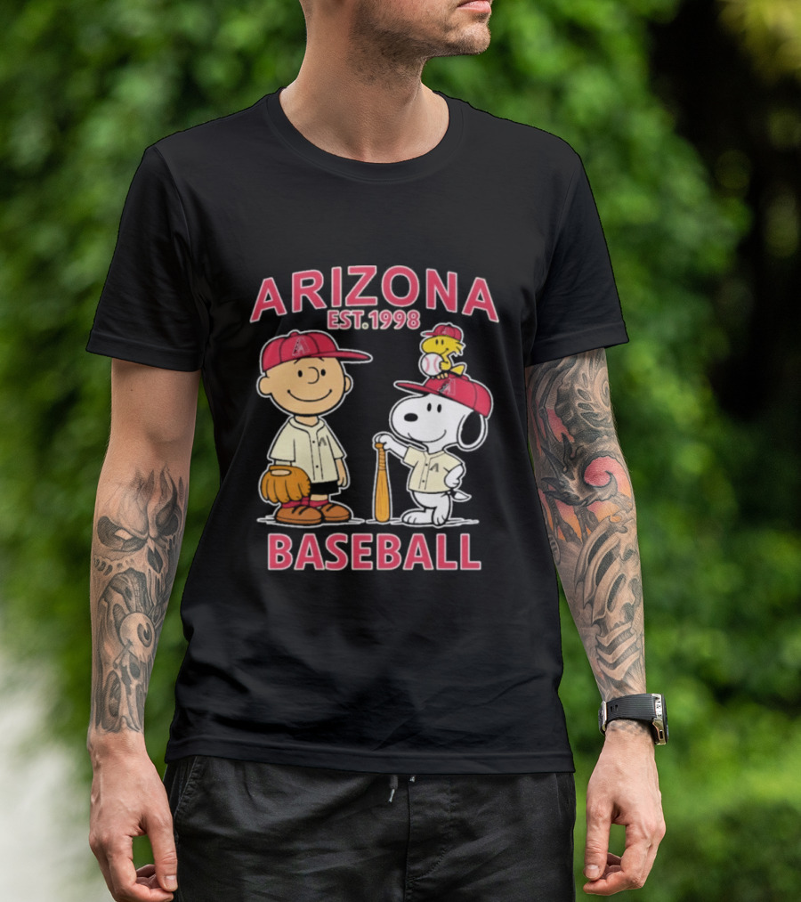 Arizona Est. 1998 Snoopy Woodstock Baseball Team Brown T-Shirt