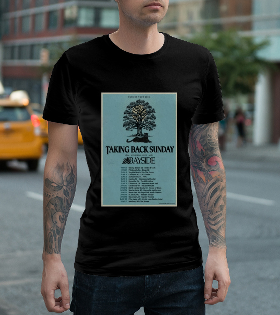 Summer Tour 2026 Taking Back Sunday With Bayside Concert Dates And Locations T-Shirt