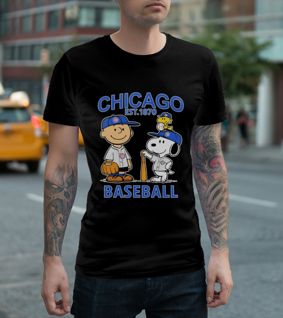 Chicago Est 1870 Snoopy Woodstock Baseball Charlie Brown Cubs T-Shirt