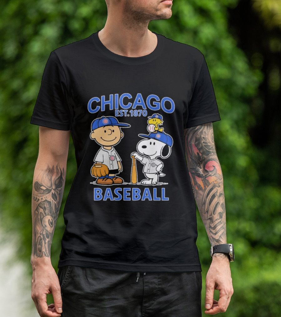 Chicago Est 1870 Snoopy Woodstock Baseball Charlie Brown Cubs T-Shirt