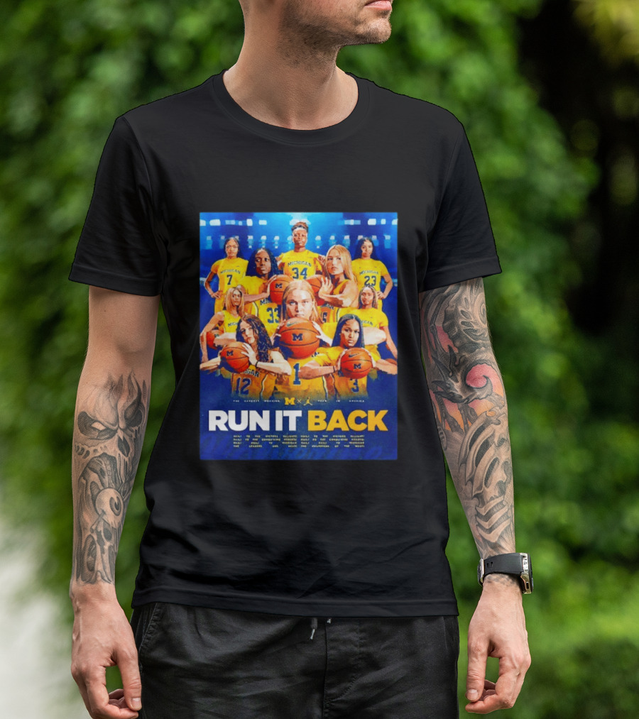 Michigan Wolverines Basketball Team Run It Back Women's Player Squad T-Shirt
