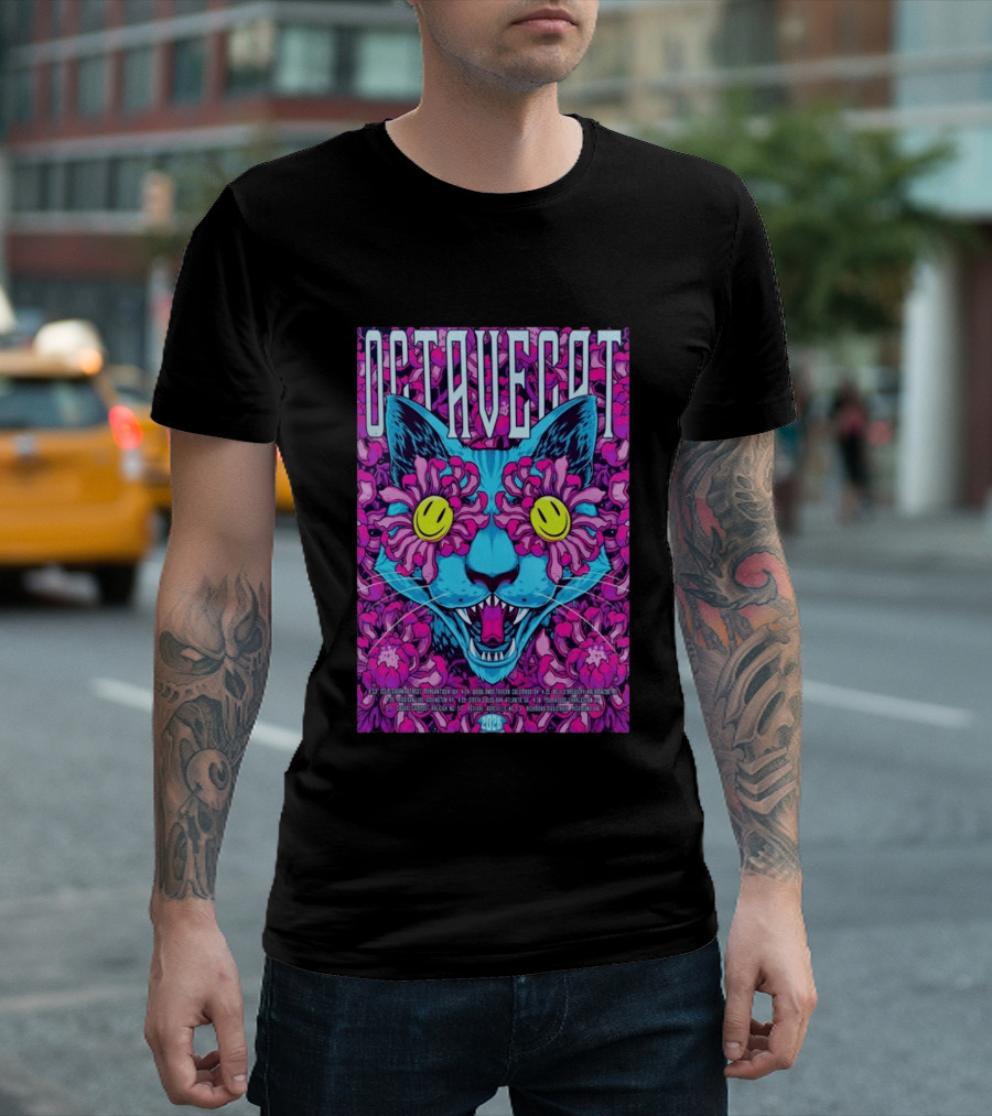 Octave Cat 2026 Psychedelic Spring Tour Dates Floral Cat T-Shirt