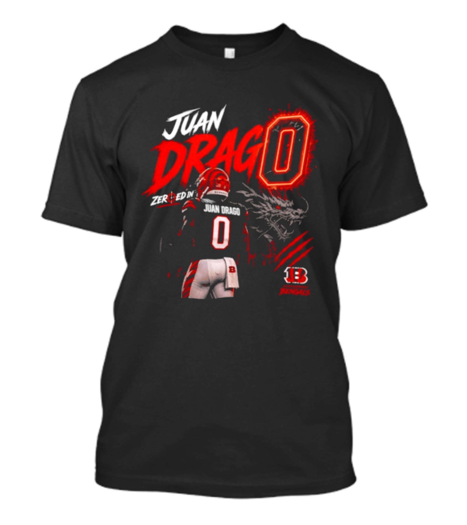 Juan Drago 0 Cincinnati Bengals Dragon Claw Football T-Shirt