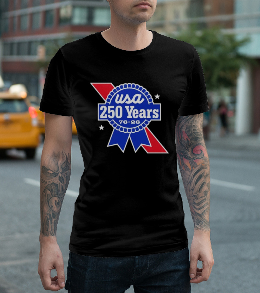 USA 250 Years Blue Ribbon 76 26 Celebration Stars T-Shirt
