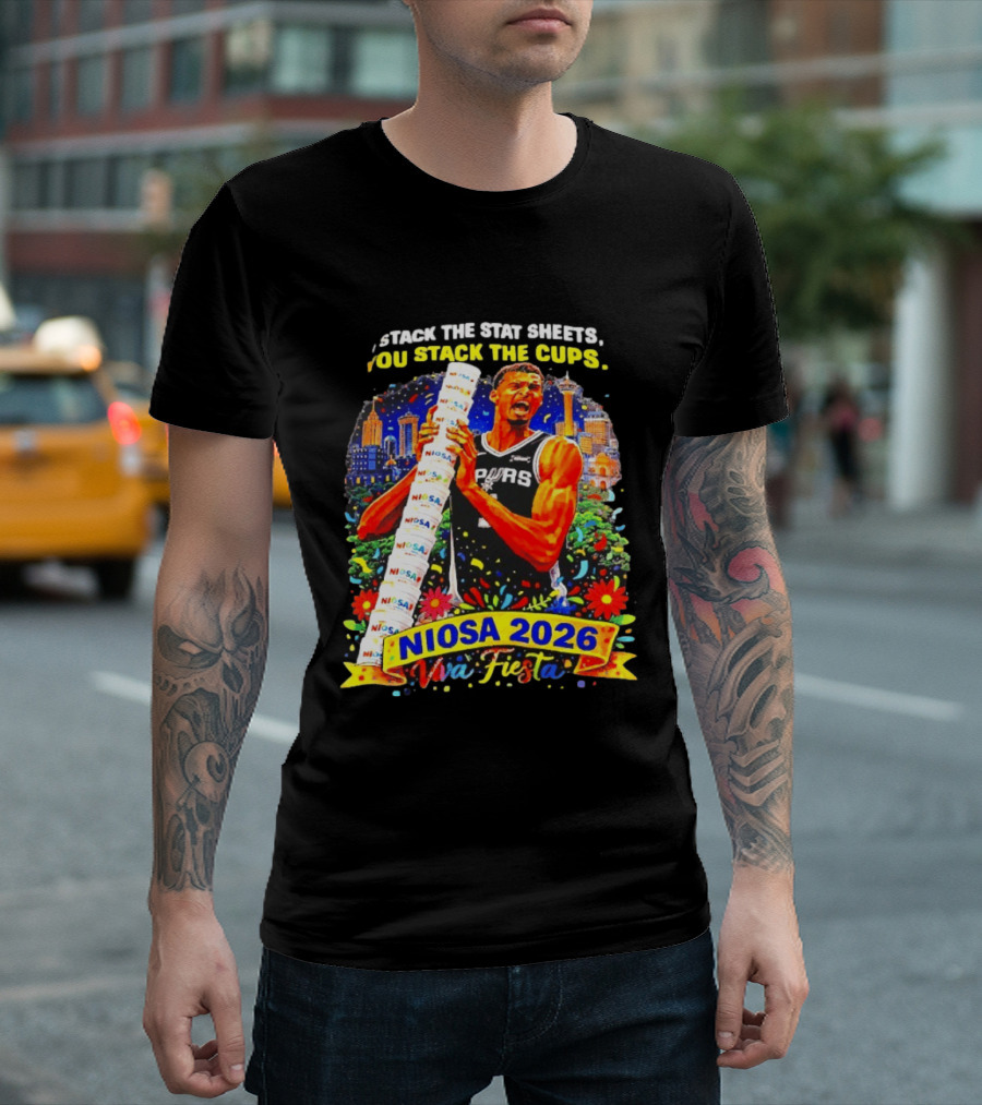 Victor Wembanyama Spurs NIOSA 2026 Viva Fiesta Stack The Stat Sheets T-Shirt