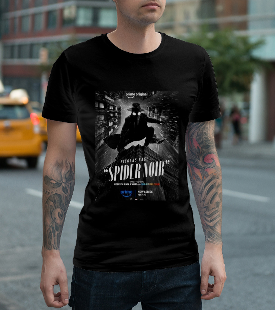Prime Original Nicolas Cage Spider Noir New Series Release May 27 Authentic Black And White Version T-Shirt