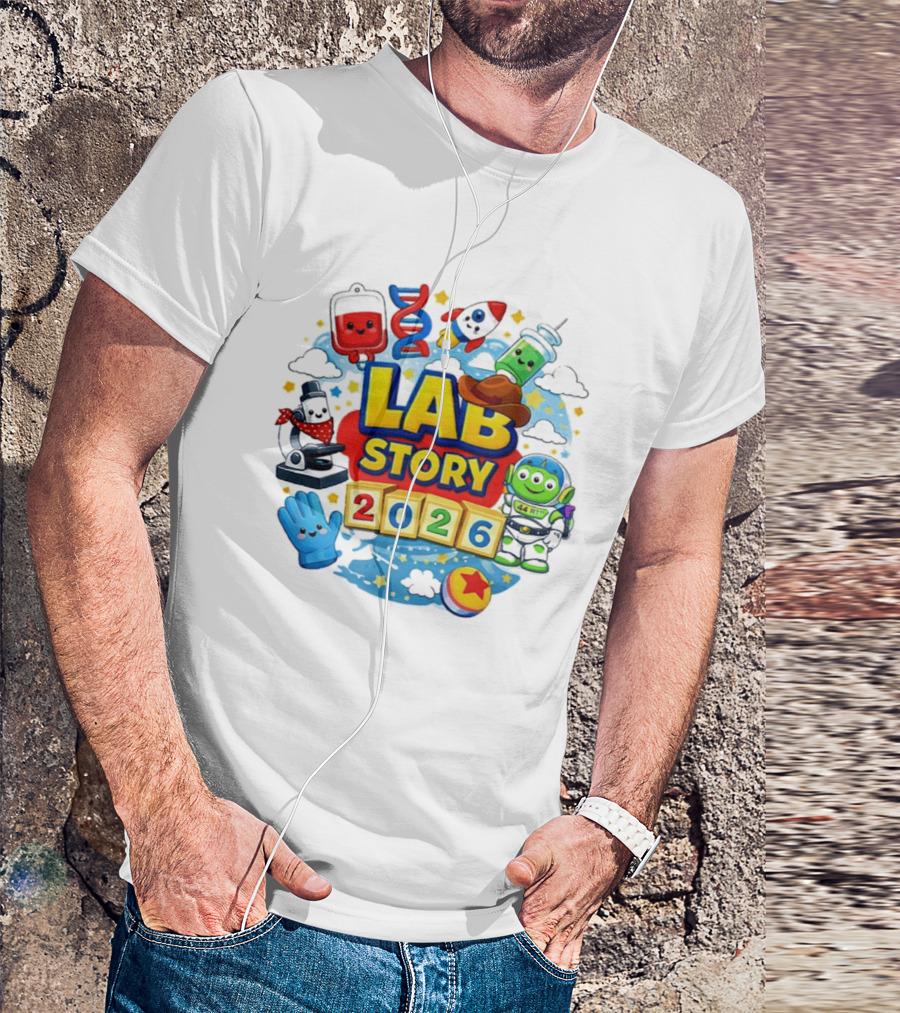 LAB STORY 2026 Cartoon Rocket Alien Science Adventure T-Shirt