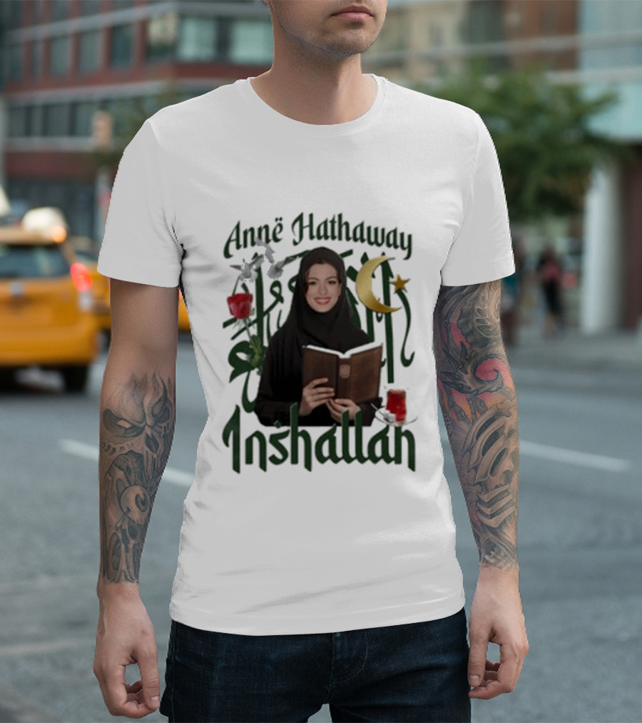 Anne Hathaway Inshallah Book Crescent Moon Tea T-Shirt