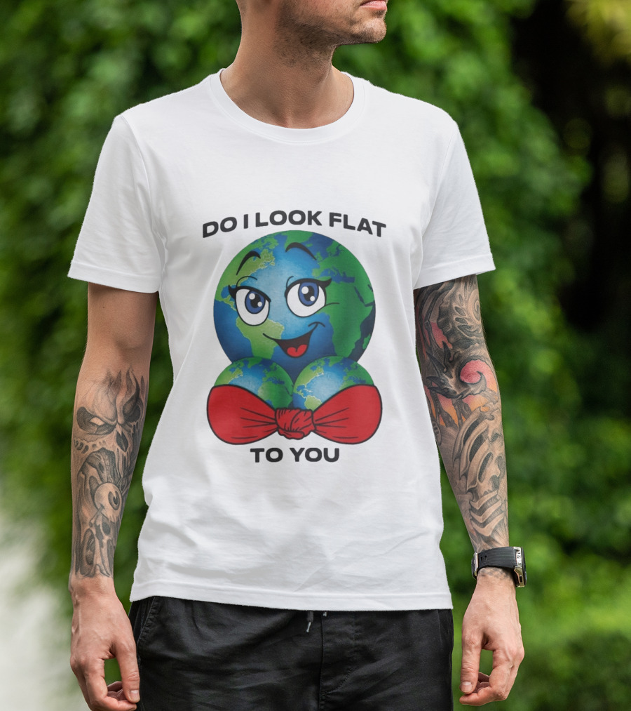 Do I Look Flat To You Earth Cartoon With Red Bowtie T-Shirt