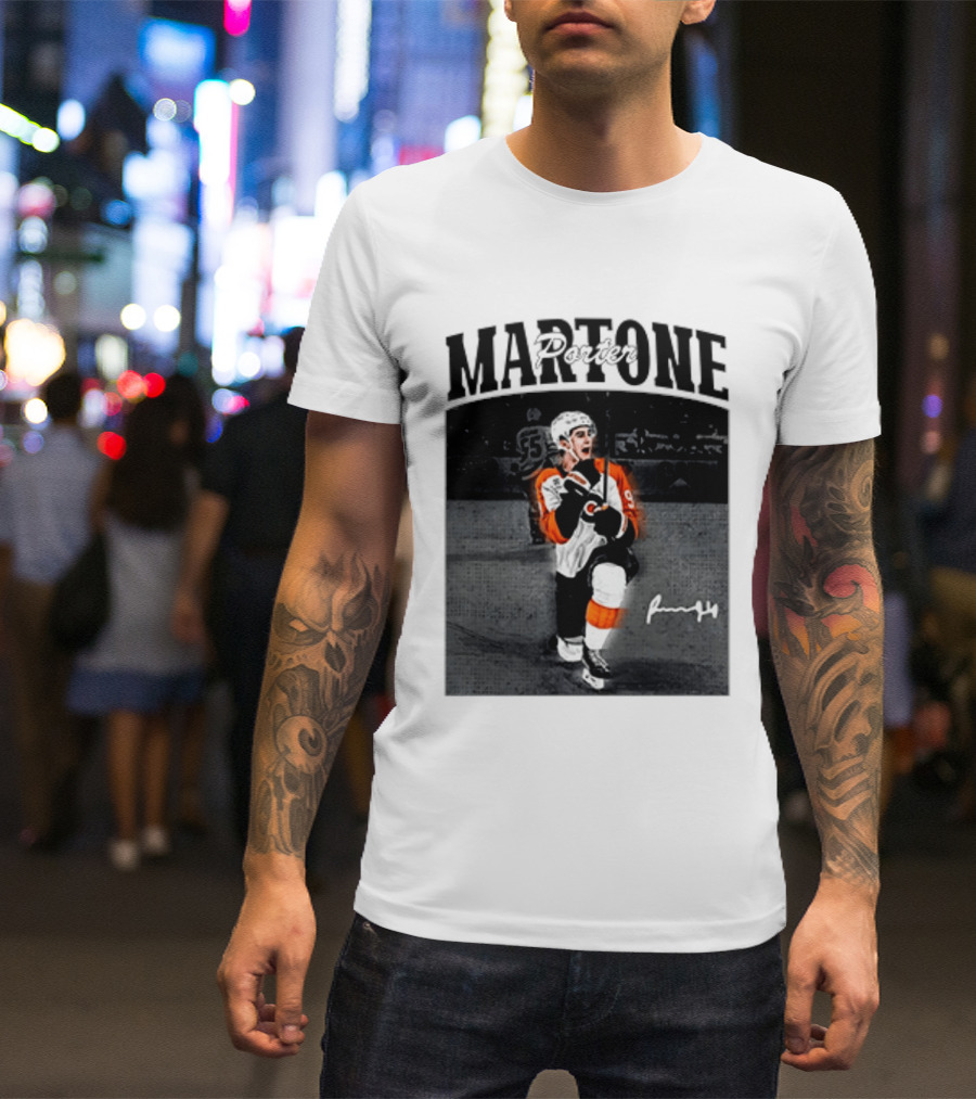 Porter Martone Fly Hockey Celebration With Signature T-Shirt