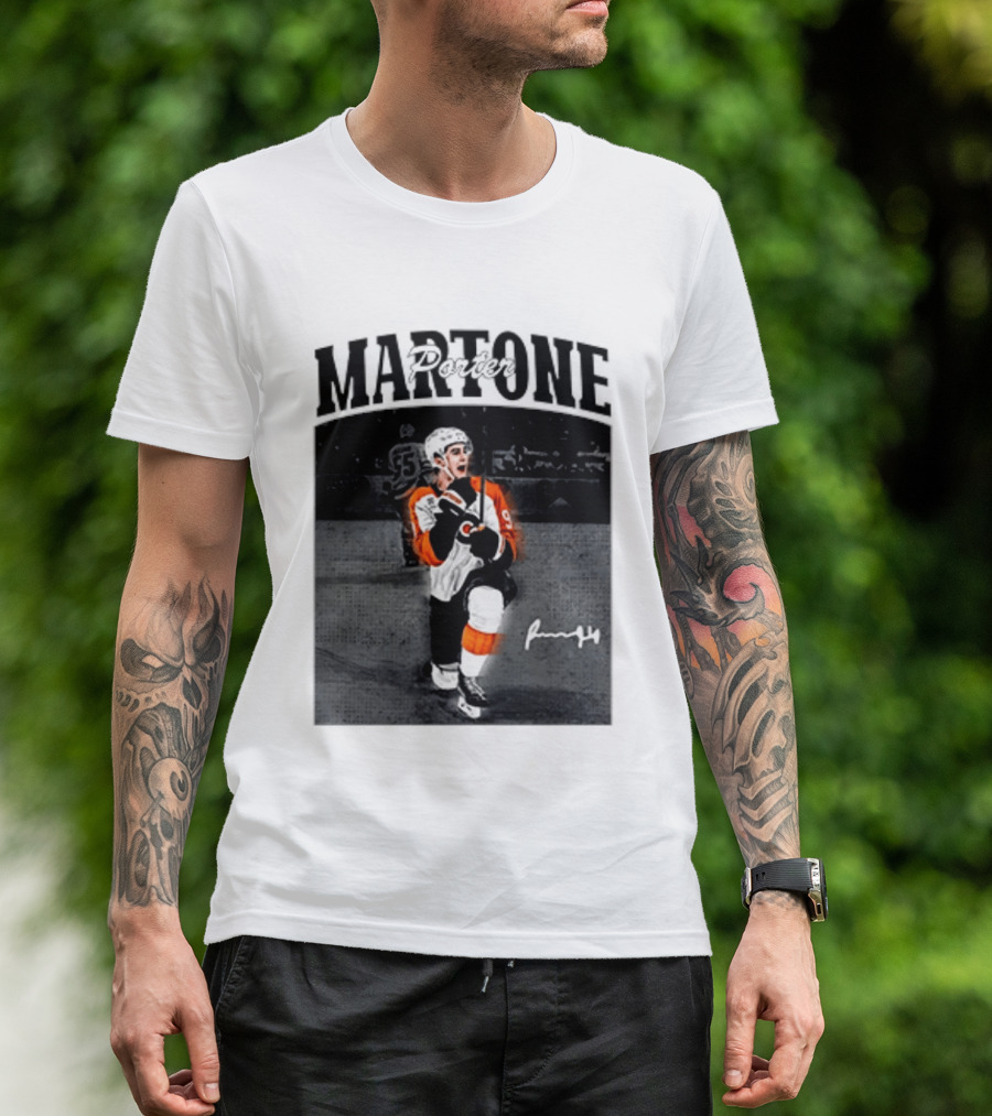 Porter Martone Fly Hockey Celebration With Signature T-Shirt