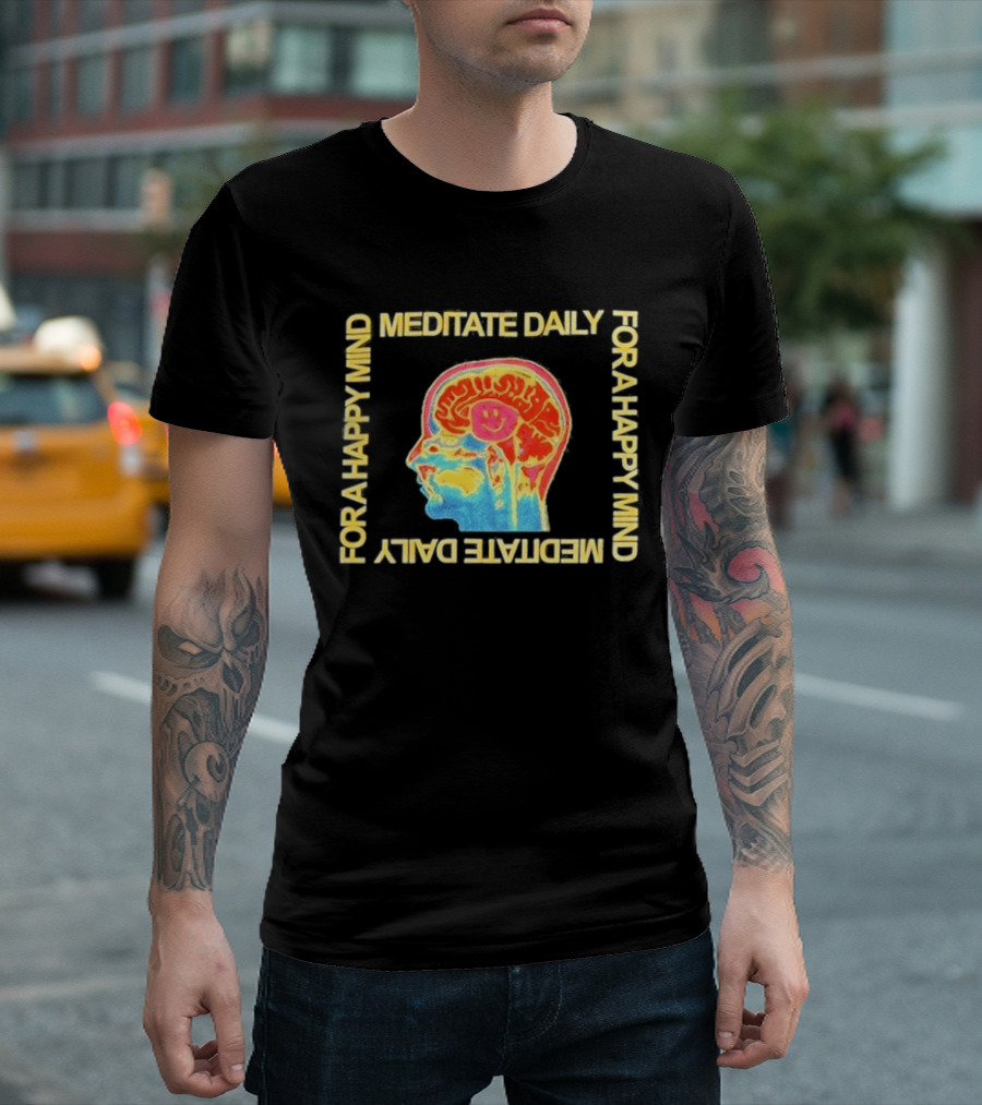 Meditate Daily For A Happy Mind Colorful Brain T-Shirt