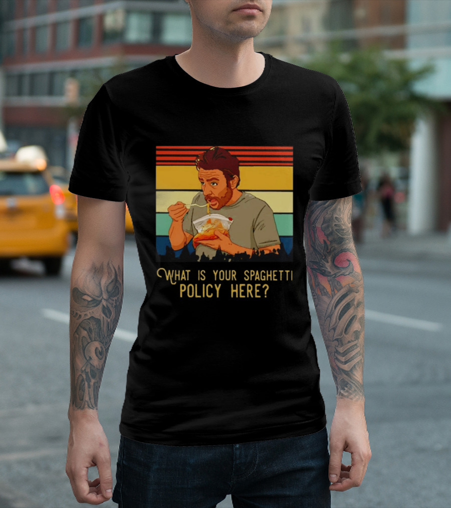 Charlie Eating Spaghetti With Retro Stripes What Is Your Spaghetti Policy Here T-Shirt
