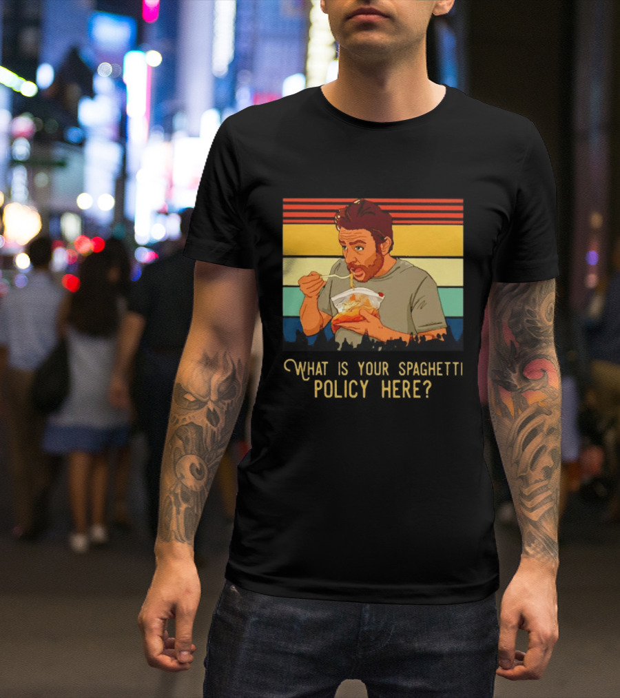 Charlie Eating Spaghetti With Retro Stripes What Is Your Spaghetti Policy Here T-Shirt