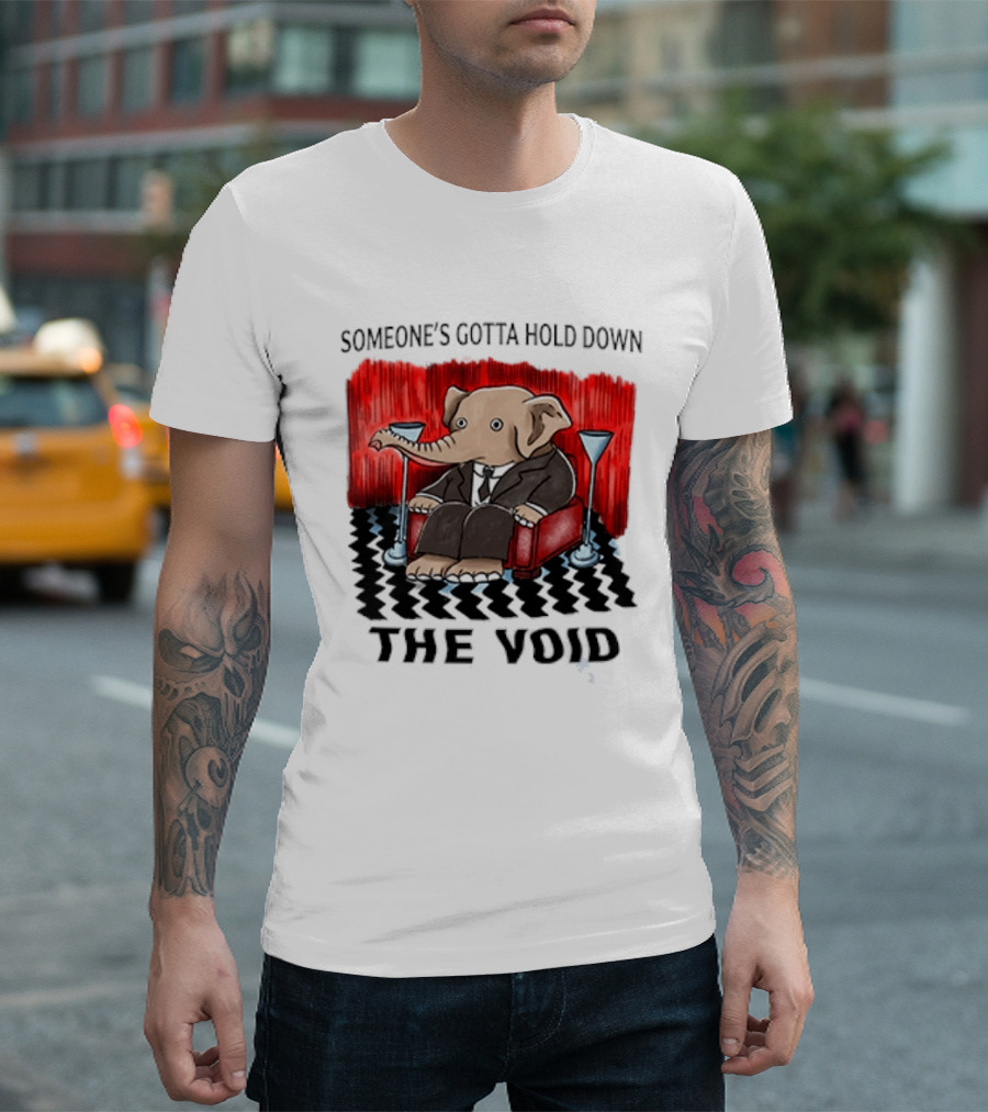 Someone's Gotta Hold Down The Void Elephant In Suit Martini And Red Chair T-Shirt