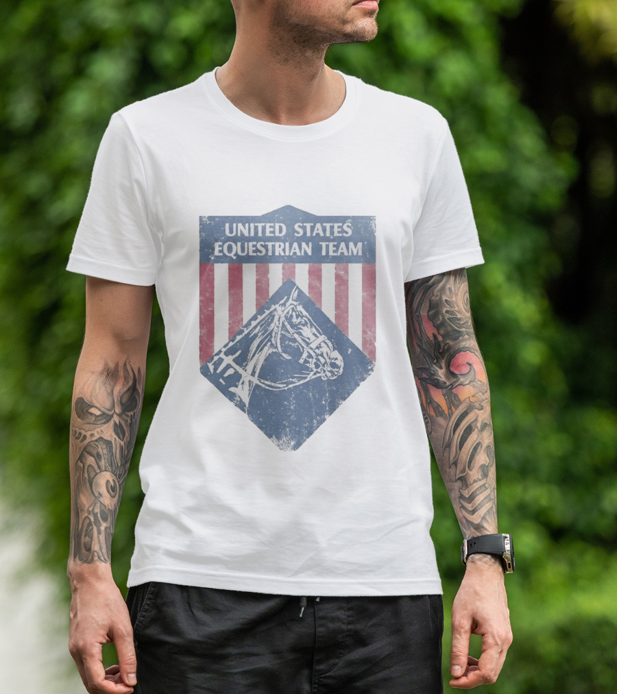 United States Equestrian Team Vintage Horse Graphic Stripes T-Shirt