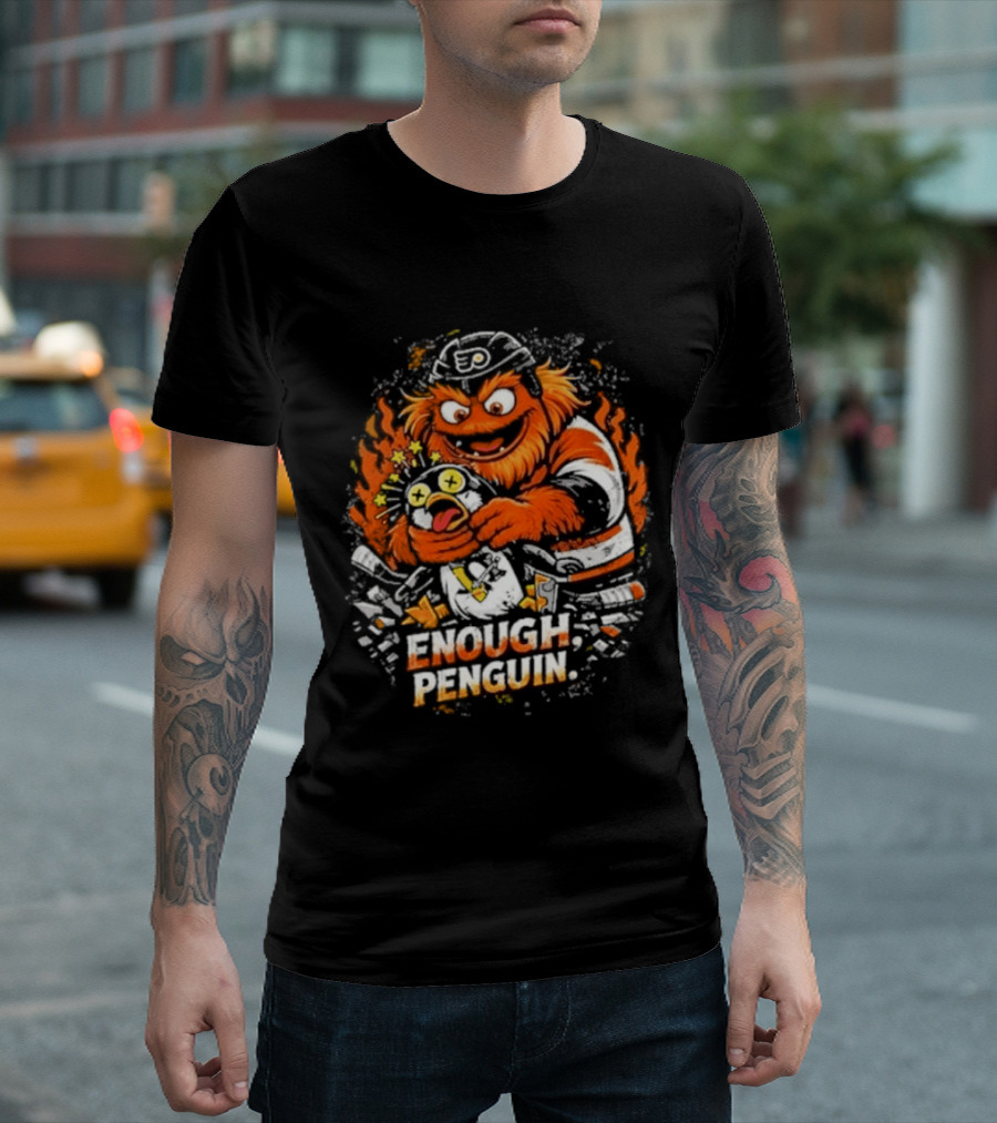 Gritty Enough Penguin Philadelphia Flyers Vs Penguins Retro Comic T-Shirt