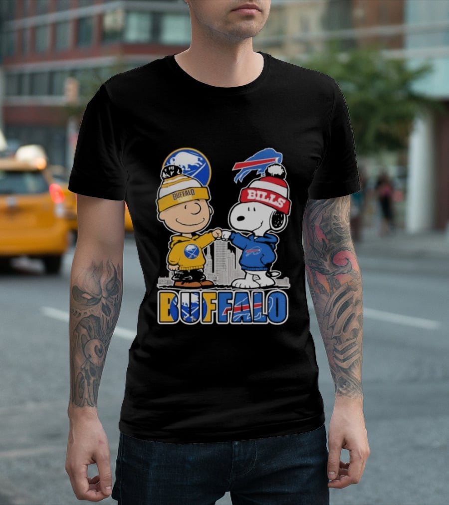 Buffalo Peanuts Fist Bump Sabres Bills Collaboration T-Shirt