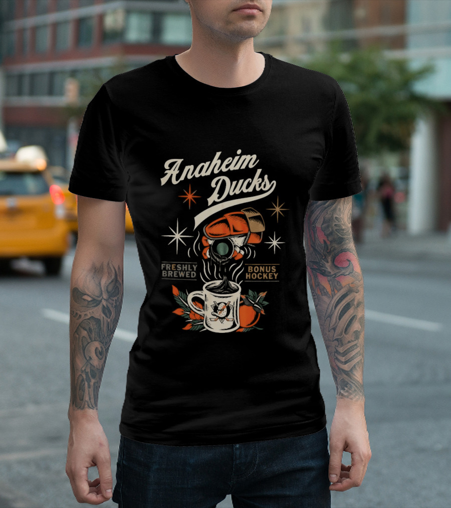 Anaheim Ducks Freshly Brewed Bonus Hockey Coffee Motif T-Shirt