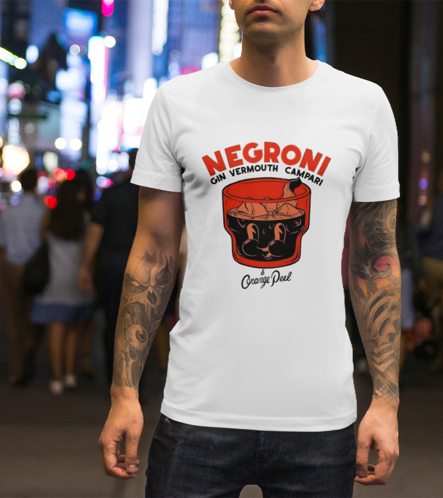 Negroni Gin Vermouth Campari With Orange Peel And Ice Retro Comic T-Shirt