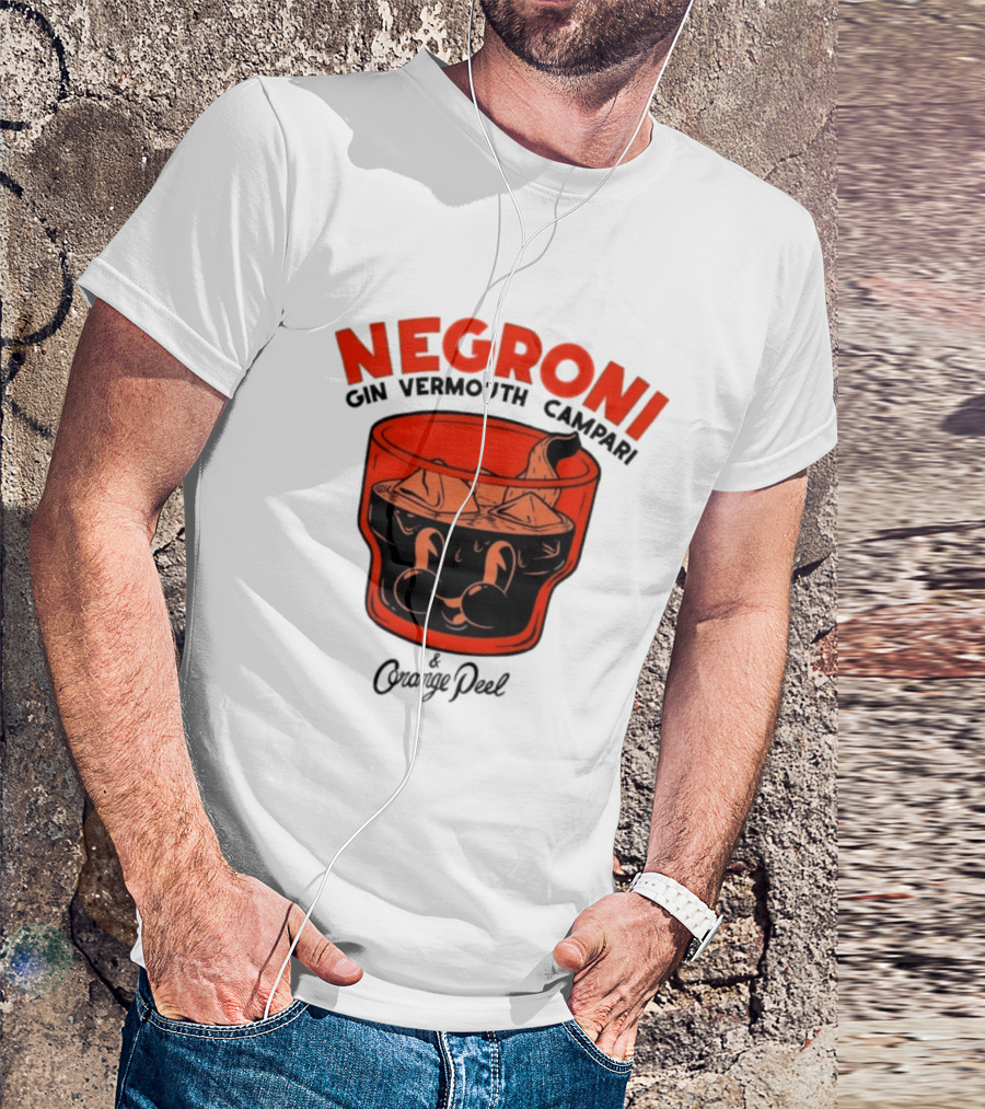 Negroni Gin Vermouth Campari With Orange Peel And Ice Retro Comic T-Shirt