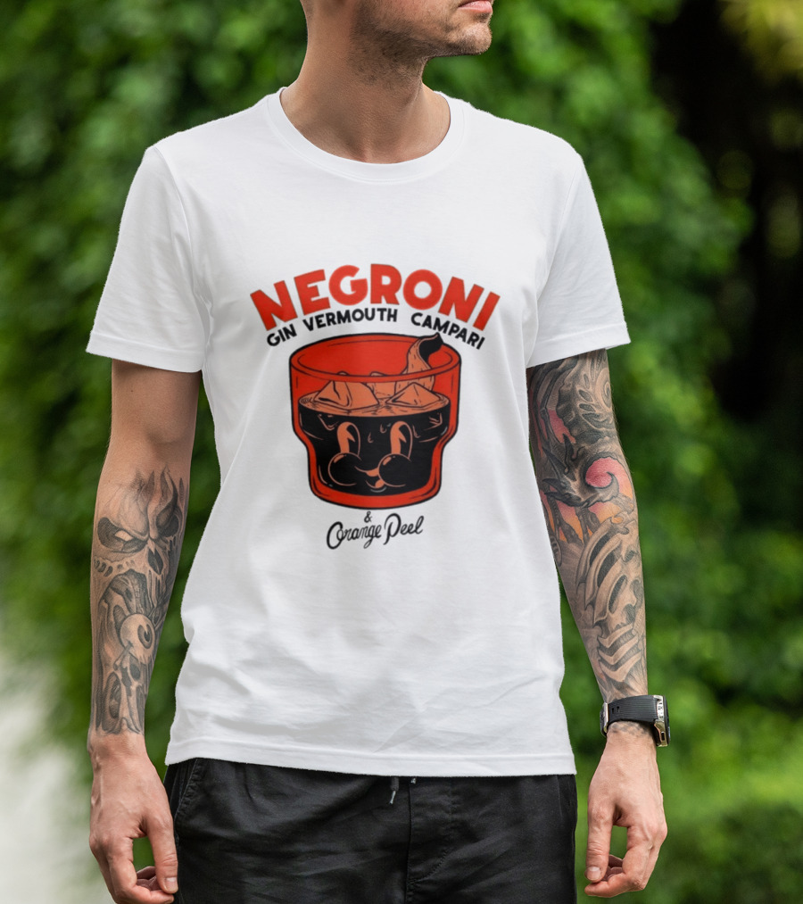 Negroni Gin Vermouth Campari With Orange Peel And Ice Retro Comic T-Shirt