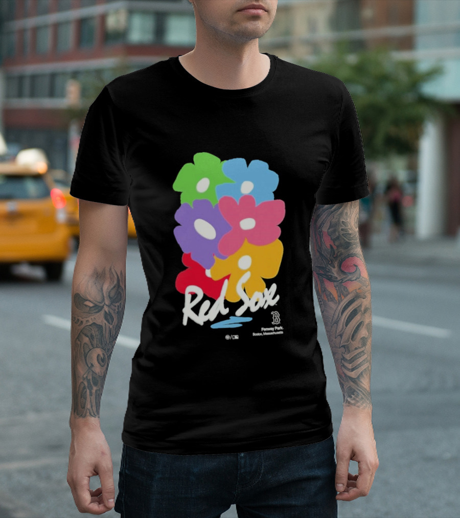 Boston Red Sox 47 Dark Green Red Sox Flower Power Murakami Gallery Foundation T-Shirt