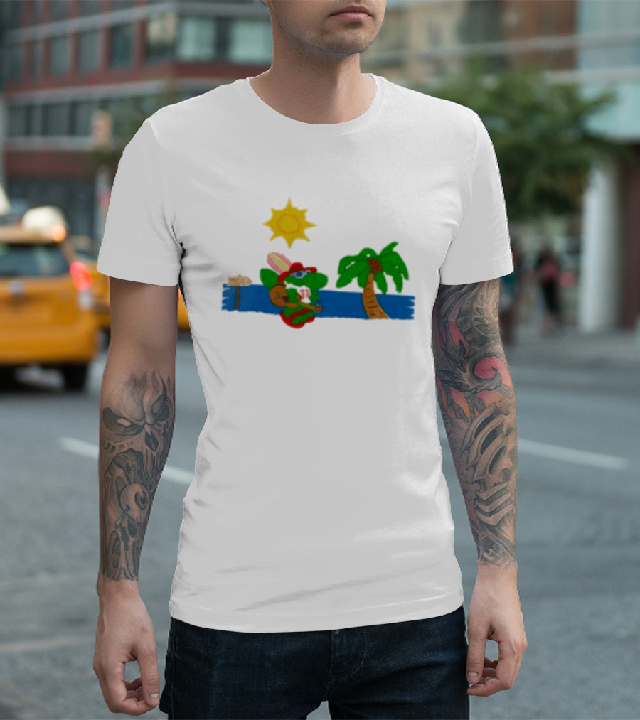 Jimmy Buffett Gator With Guitar By Palm Tree And Sun T-Shirt