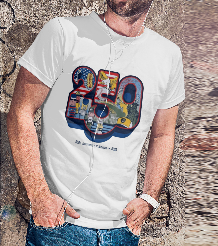 Milwaukee Brewers American Baseball Hotdog Eagle Statue Of Liberty 250th Anniversary Celebration T-Shirt